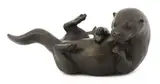 Rosalie Johnson, Untitled, an otter holding a fish bronze with brown patina