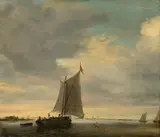 Salomon van Ruysdael, Holländisches Binnengewässer, wohl das Wijkermeer, mit Fährkaag, 1647, Öl auf Eichenholz