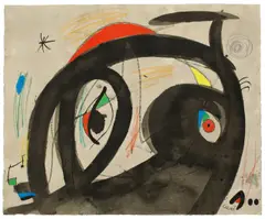 Joan Miró, Ohne Titel, 1973, Gouache, Tuschpinsel und Farbkreide auf Velin