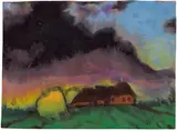 Marschlandschaft (mit Bauernhof unter dunklen Wolken) by Emil Nolde, Um 1920, Aquarell auf Japan, sold Nov 2007