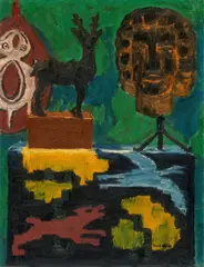 Emil Nolde, Stilleben P (Grüner Hintergrund, Hirsch, Kopf), 1915, Öl auf Leinwand