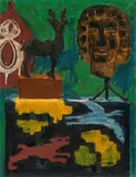 Emil Nolde, Stilleben P (Grüner Hintergrund, Hirsch, Kopf), 1915, Öl auf Leinwand