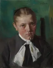Wilhelm Leibl, Bauernmädchen mit weißem Halstuch, 1897, Öl auf Mahagoni-Holz