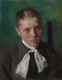 Wilhelm Leibl, Bauernmädchen mit weißem Halstuch, 1897, Öl auf Mahagoni-Holz