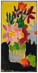 Bunte Blumen by Alexej von Jawlensky, 1915, Öl über Bleistift auf leinenstrukturiertem Papier auf Karton, sold May 2013