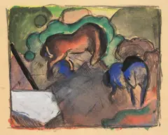 Franz Marc, Rotes und blaues Pferd, 1912, Aquarell und Deckweiß über Bleistift auf Papier