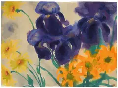 Emil Nolde, Blaue Iris, Feuerlilien, Rudbekia, Um 1930, Aquarell auf Japan