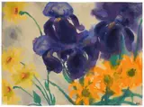 Blaue Iris, Feuerlilien, Rudbekia by Emil Nolde, Um 1930, Aquarell auf Japan, sold Jun 2010