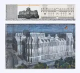 Christo, Wrapped Reichstag (Project for Berlin), 1994, 2-teilig: Collage auf Papier und Farbkreide auf Papier, jeweils fest auf Holz montiert und im originalen Acrylglasrahmen