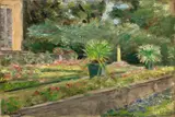 Max Liebermann, Blick aus dem Nutzgarten nach Osten auf den Eingang zum Landhaus“. 1919 (?), Öl auf Leinwand