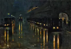 Hochbahnhof Bülowstraße bei Nacht by Lesser Ury, 1922, Öl auf Leinwand. Doubliert, sold Nov 2010