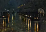 Lesser Ury, Hochbahnhof Bülowstraße bei Nacht, 1922, Öl auf Leinwand. Doubliert