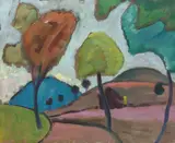 Gabriele Münter, Herbstliche Landstraße, 1910, Öl auf Pappe