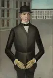 Anton Räderscheidt, Junger Mann mit gelben Handschuhen, 1921, Öl auf Holz