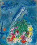 Marc Chagall, Les mariés dans le ciel fleuri, 1978, Öl auf Leinwand auf Karton