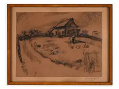 Jindřich Prucha, Cottage in the Iron Mountains, 1910, Charcoal, paper