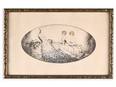 Josef Hluboš, Girls with a Peacock, 1920s, Etching, paper