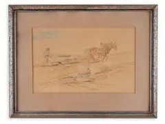 Tillage and Calvary by Karel Myslbek, Late 19th/early 20th century, Watercolour, paper, sold Oct 2022