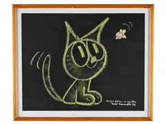 Miloš Nesvadba, A Cat, 1975, Pastel, paper, collage