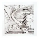Wayne Thiebaud, Freeway Building, 1998, Drypoint on wove paper