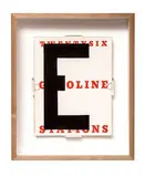 Ed Ruscha, Vowel #55 (E), 1996, Acrylic on Twentysix Gasoline Stations book cover
