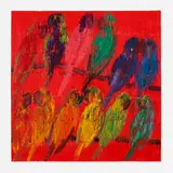 Lories by Hunt Slonem, 2017, oil on canvas, sold Jun 2024