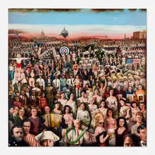 Guy Johnson, Humanscape VI: American Landscape, 1996, oil on printed paper on aluminum