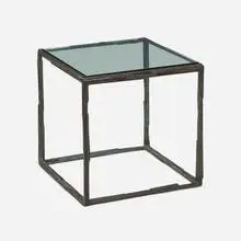 Bruno Romeda, Side Table, model no. BRM14, c. 1990, patinated bronze, glass