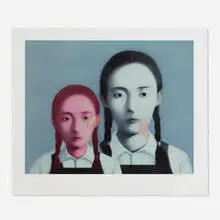 Two Sisters (from Bloodlines: The Big Family) by Zhang Xiaogang, 2003, lithograph in colors, sold Jun 2024