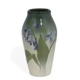 Irene Bishop for Rookwood Pottery, earthenware Iris glaze vase with Virginia bluebell decoration