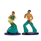 polychromed Spanish dancer figures, two by Elizabeth Andersen (Seaver) Ness for Cowan Pottery, sold Nov 2021