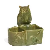 rare porcelain owl match and cigarette holder by Rookwood Pottery, sold Nov 2021