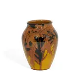 Lenore Asbury for Rookwood Pottery, striking hand-thrown Yellow Tinted glaze porcelain vase with oak leaves