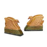 rare polychromed porcelain swan bookends, pair by Rookwood Pottery, sold Nov 2021