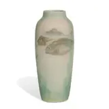 Edward T. Hurley for Rookwood Pottery, earthenware Vellum glaze vase with swimming fish and seaweed
