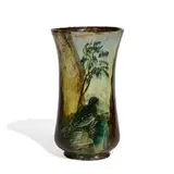 Wheatley Pottery, earthenware vase showing a starling sitting under a tree