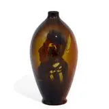earthenware Utopian vase with Native American portrait by Virginia Adams for Owens Pottery, sold Nov 2021