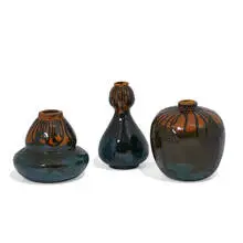 Vance-Avon Faience, group of earthenware vases, three
