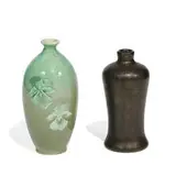 Owens Pottery, earthenware Utopian vases, two