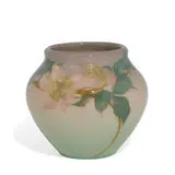 Fred Rothenbusch for Rookwood Pottery, earthenware Iris glaze vase with wild rose decoration