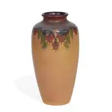 Sara Sax for Rookwood Pottery, earthenware Vellum glaze vase with stylized bellflower decoration