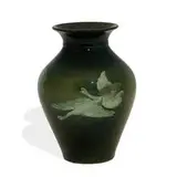 Matthew Daly for Rookwood Pottery, Sea Green glaze vase showing five frantic geese on the run