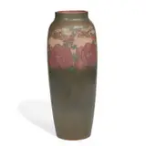 Lorinda Epply for Rookwood Pottery, earthenware Vellum glaze vase with colorful rose decoration