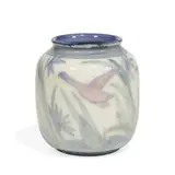 Lorinda Epply for Rookwood Pottery, porcelain vase with ducks flying over exotic flowers