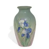 Naomi Walch for Weller Pottery, earthenware Hudson vase with blue and white iris decoration
