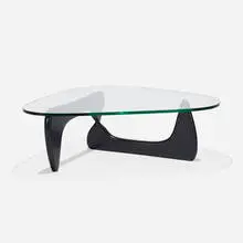 coffee table, model IN-50 by Isamu Noguchi, 1944, stained walnut, glass, sold Sep 2019