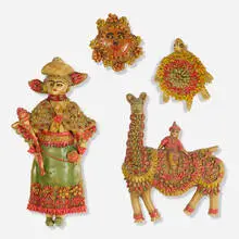 collection of figures from Textiles & Objects by Folk Art, c. 1965, bread, sugar, sold Sep 2019