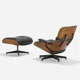 Charles and Ray Eames, 670 armchair and 671 ottoman, 1956, rosewood plywood, leather, enameled aluminum, enameled steel, rubber