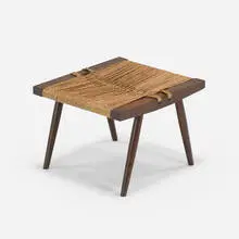 Grass-Seated stool by George Nakashima, c. 1965, walnut, sea grass cord, sold Sep 2019
