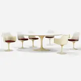 Eero Saarinen, dining set, 1956, enameled steel, laminate over lacquered wood, enameled aluminum, molded fiberglass, upholstery